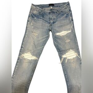 AMIRI Light Blue Distressed Straight Jeans
